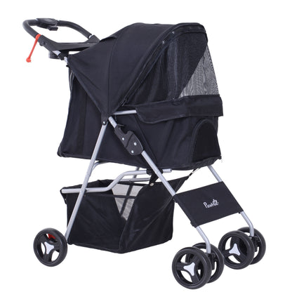 Pawhut Cochecito Para Mascotas Plegable Con Toldo Ajustable 77x45x99,5 Cm Negro_0