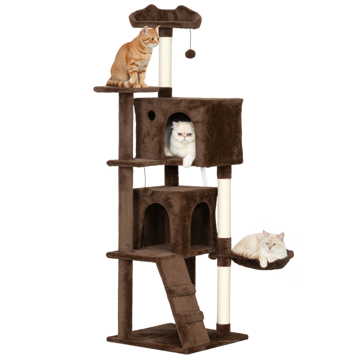 Pawhut Árbol Rascador Para Gatos 160 Cm Con Múltiples Plataformas Marrón_0