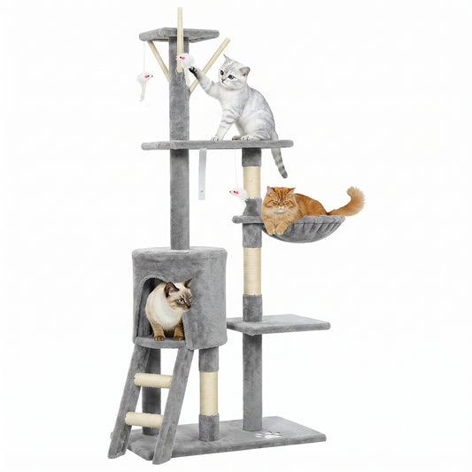 Pawhut Árbol Rascador Para Gatos Grande Altura 134 Cm Con 6 Postes De Sisal Gris_0