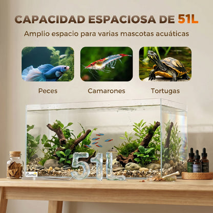 Pawhut Acuario De Pecera 51 L De Cristal Con Alfombrilla Protectora Transparente_5