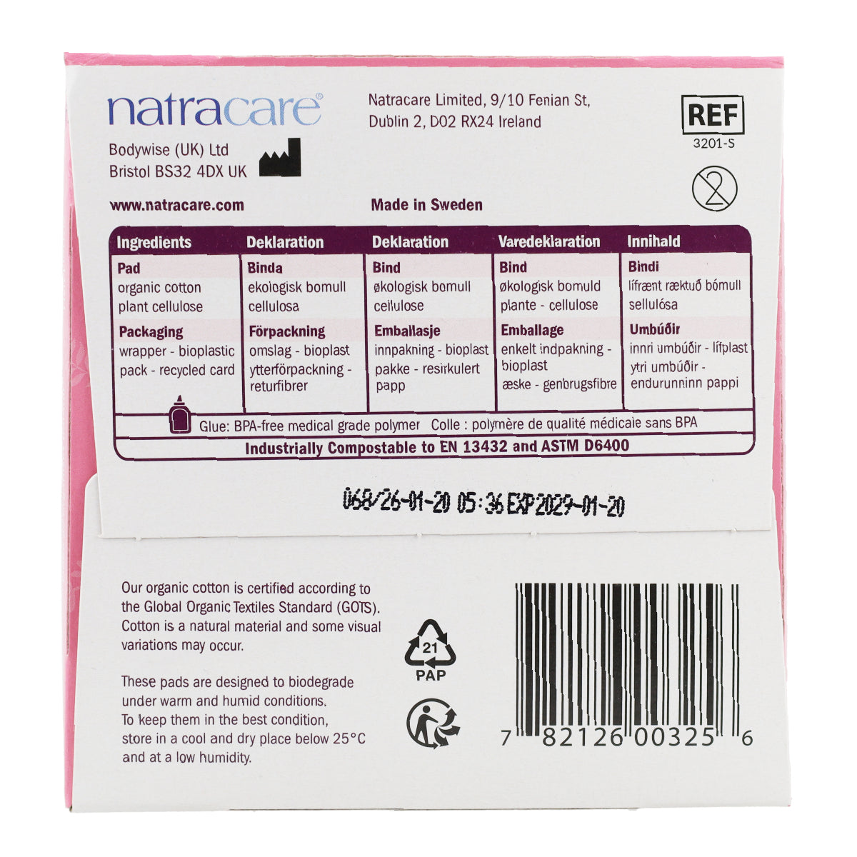 Compresa ultra extra normal con alas bio Natracare 12 Uds