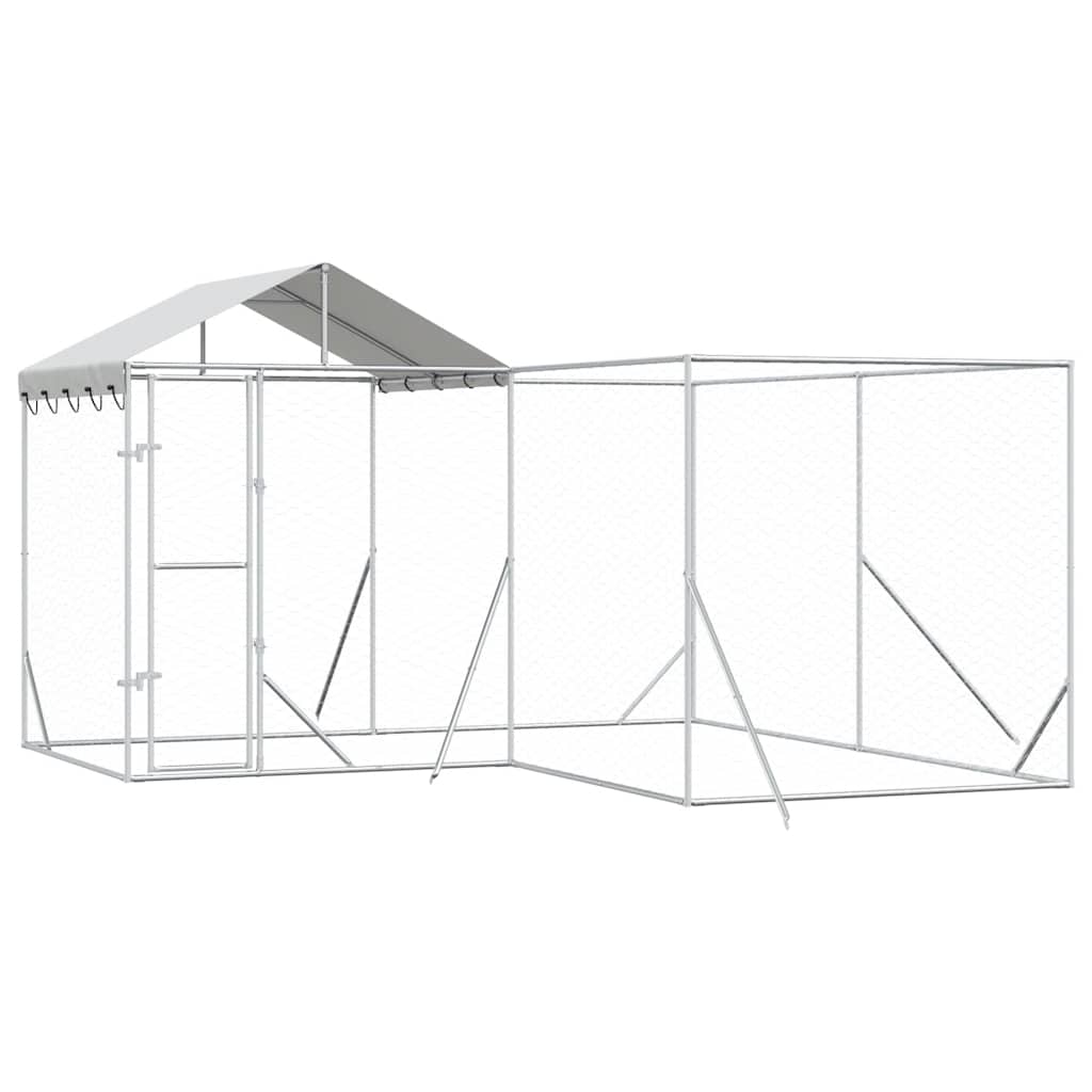 Perrera De Exterior Con Techo Acero Galvanizado Plata 4x4x2,5 M_0