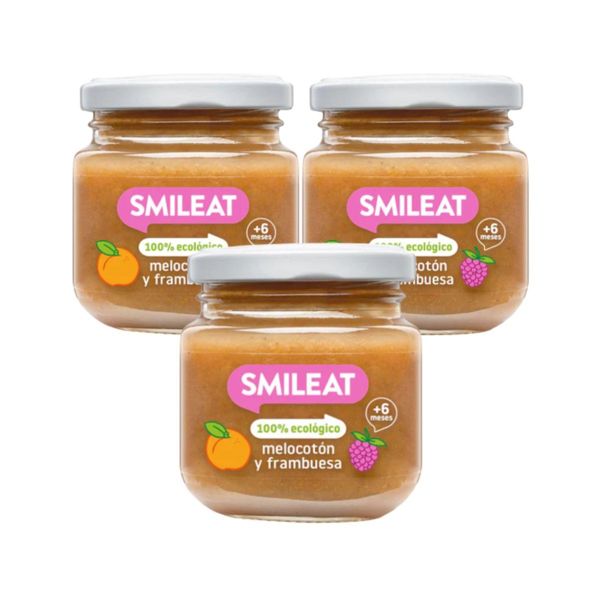 PROMO 3x Tarrito de Frambuesa y Melocotón Ecológico Smileat, 130g