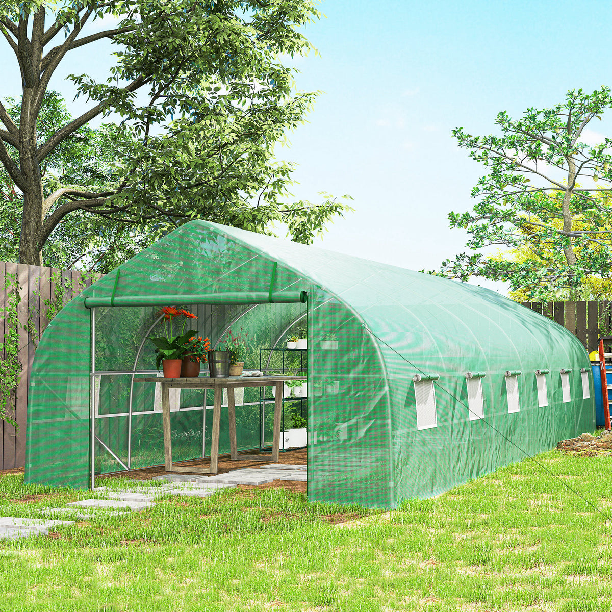 Outsunny Invernadero De Túnel 8x3x2 M Con 12 Ventanas Cubierta Pe Cultivo Verde_4