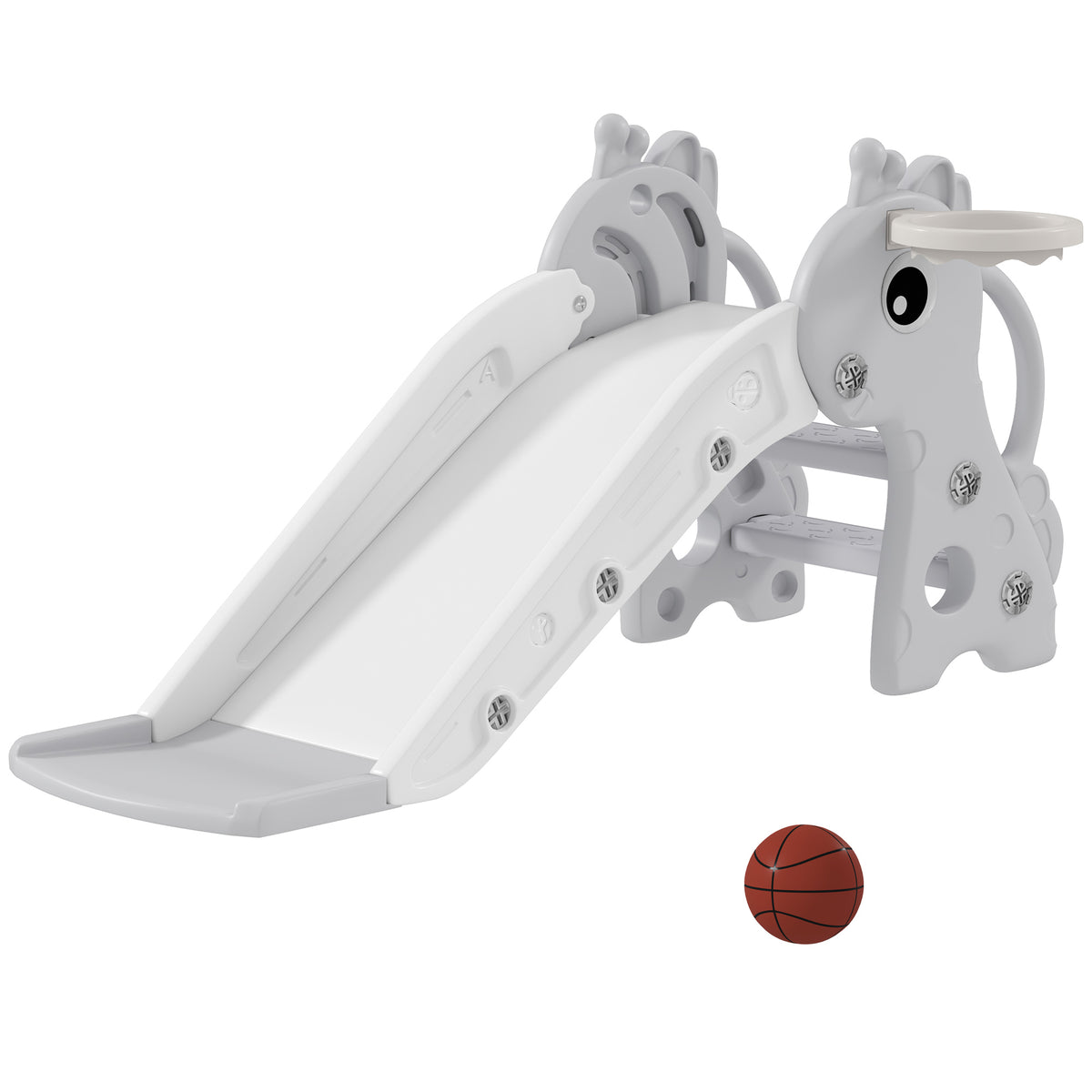 Aiyaplay Tobogán Infantil 3 En 1 Con Canasta De Baloncesto 106x51,5x52 Cm Gris_0