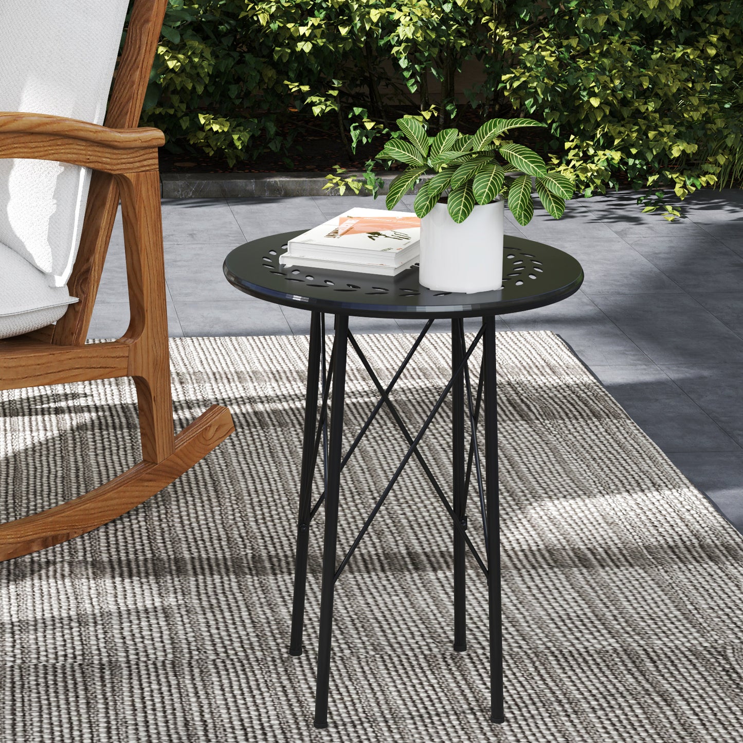 Outsunny Mesa De Jardín Redonda Ø40x50 Cm Para Interior Y Exterior Negro_1