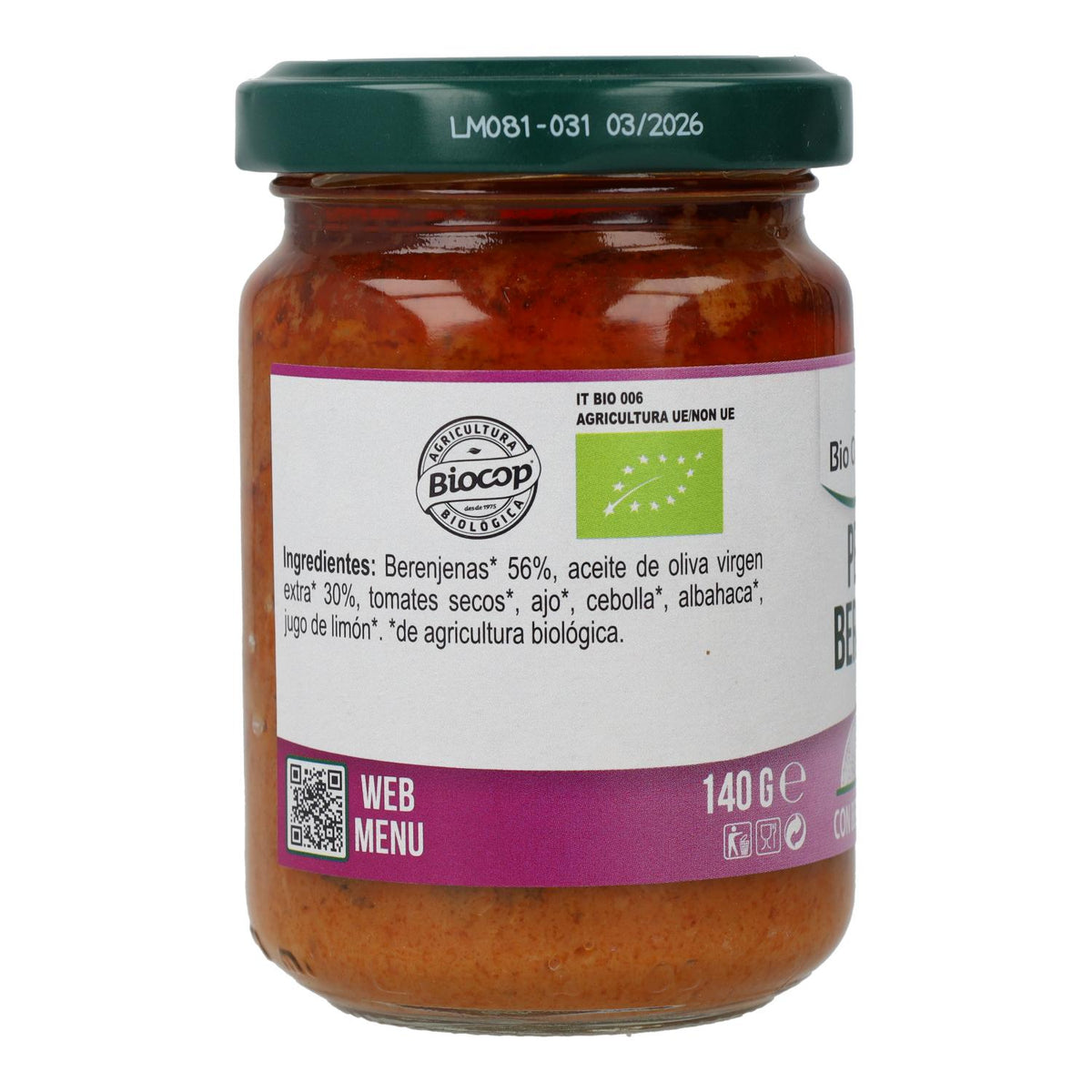 Pesto de Berenjenas Vegano Bio Organica Italia 140 gr