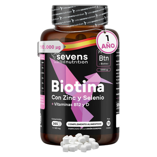 Biotina 10000 mcg Sevens Nutrition 365 cápsulas