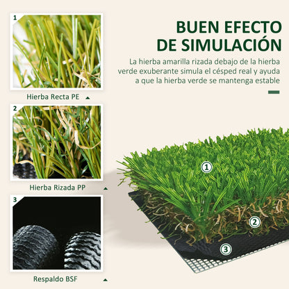 Outsunny Césped Artificial 3x1m Estera De Hierba Sintética Para Jardín Terraza_5
