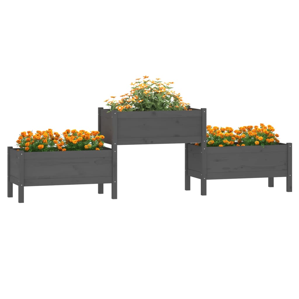 Jardinera De Madera Maciza De Pino Gris 245,5x44x75 Cm_2