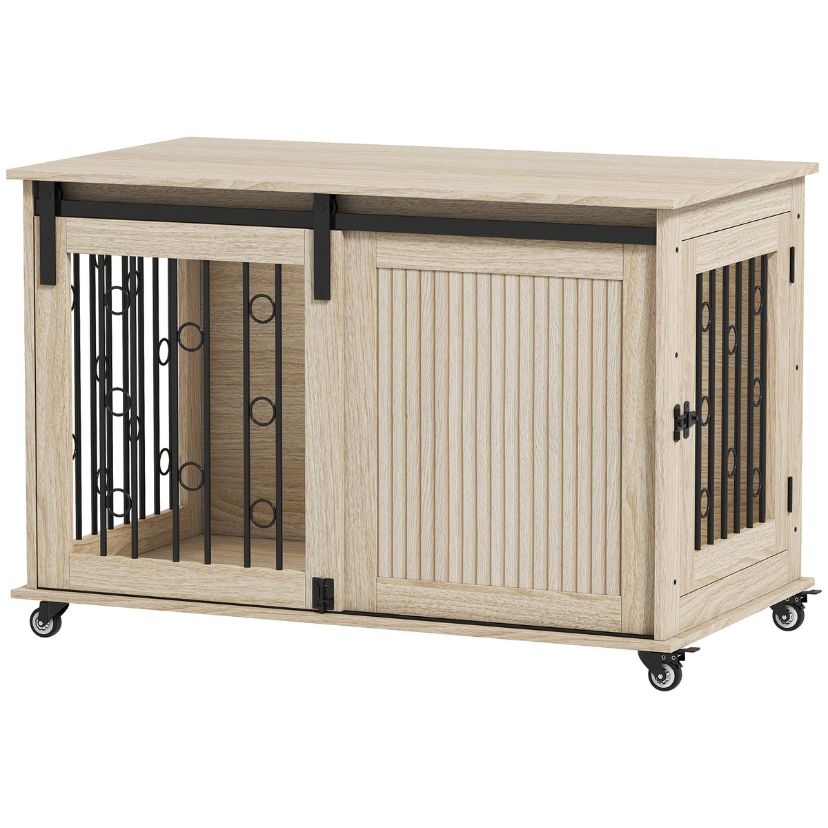 Pawhut Jaula Para Perros Mesa Auxiliar Con 2 Puertas Y Cierre 100x56x65 Cm Roble_0