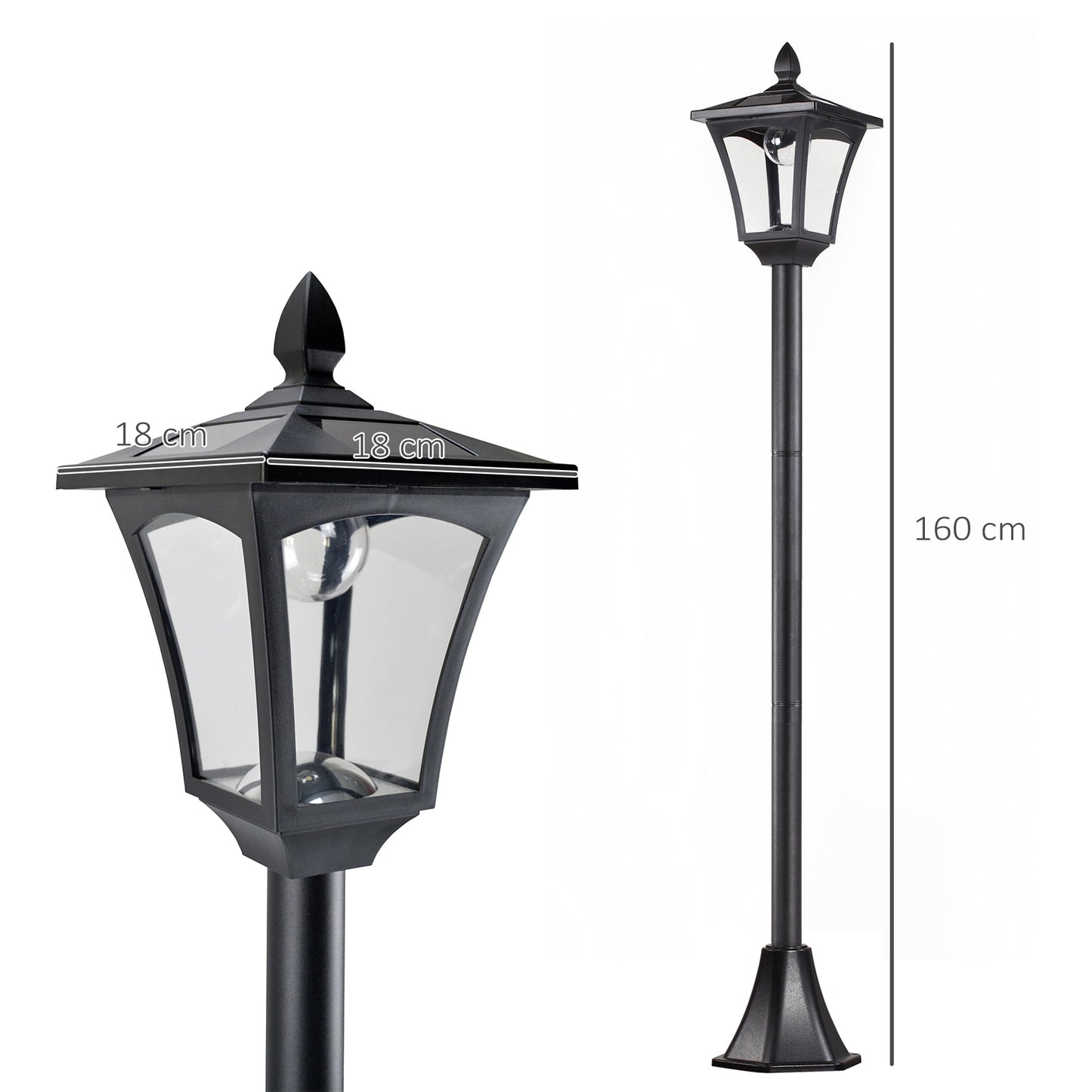 Outsunny Conjunto De 2 Farolas Solares Con Panel Solar 18x18x160 Cm Negro_2