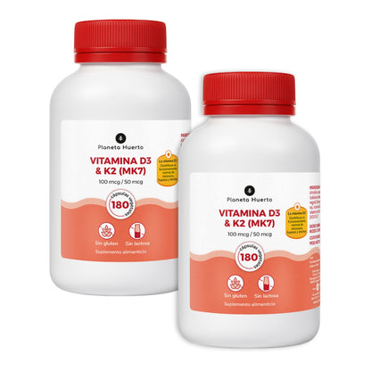 Pack 2xVitamina D3 &amp; K2 Mk7 Planeta Huerto 180 Capsulas