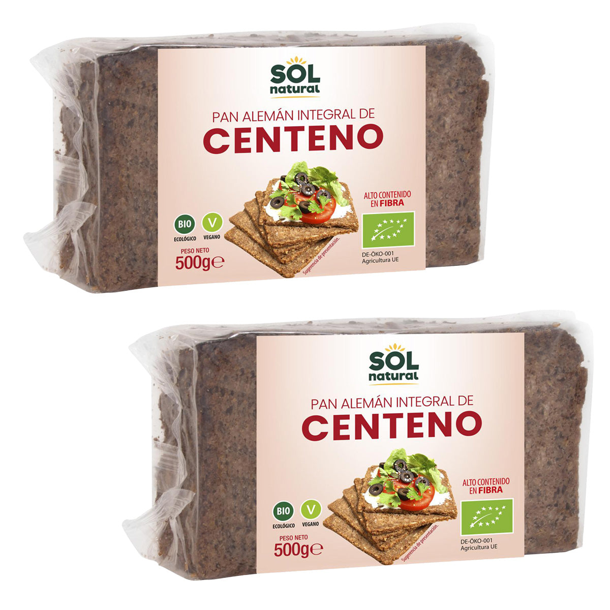Pack 2x Pan alemán de centeno integral bio Sol Natural 500 g