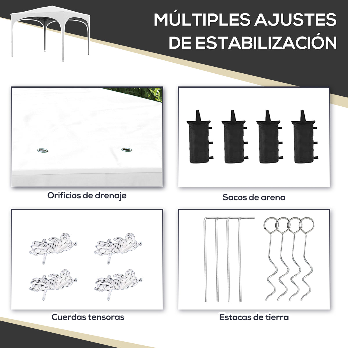 Outsunny Carpa Plegable 3x3 M Altura Ajustable Con Bolsa De Transporte Blanco_5