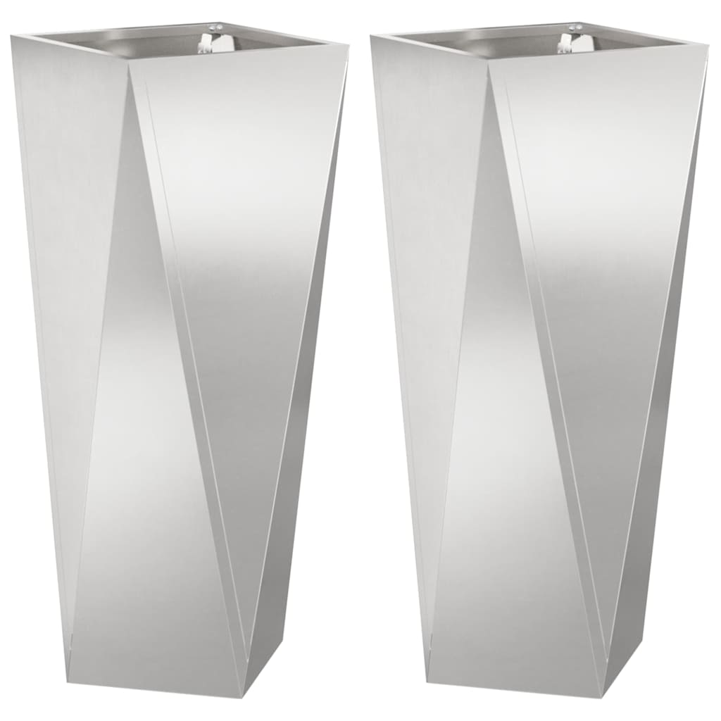 Jardinera 2 Pcs Plateado 30 X 30 X 75 Cm Acero Inoxidable_0