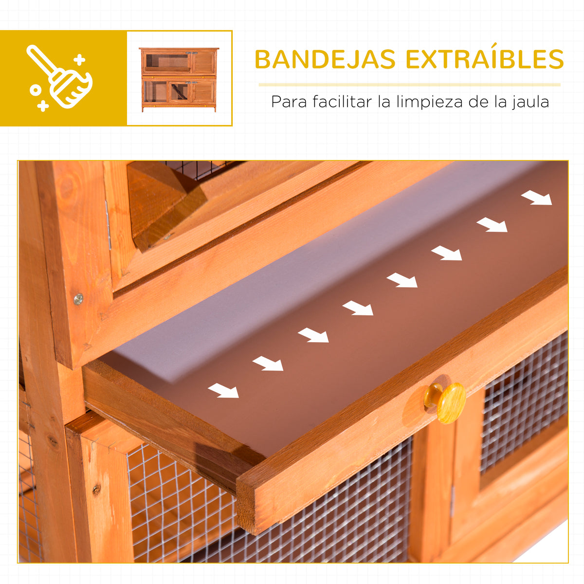 Pawhut Conejera Madera Exterior 2 Pisos Con Techo Abrible Bandejas 120x48x100 Cm_5