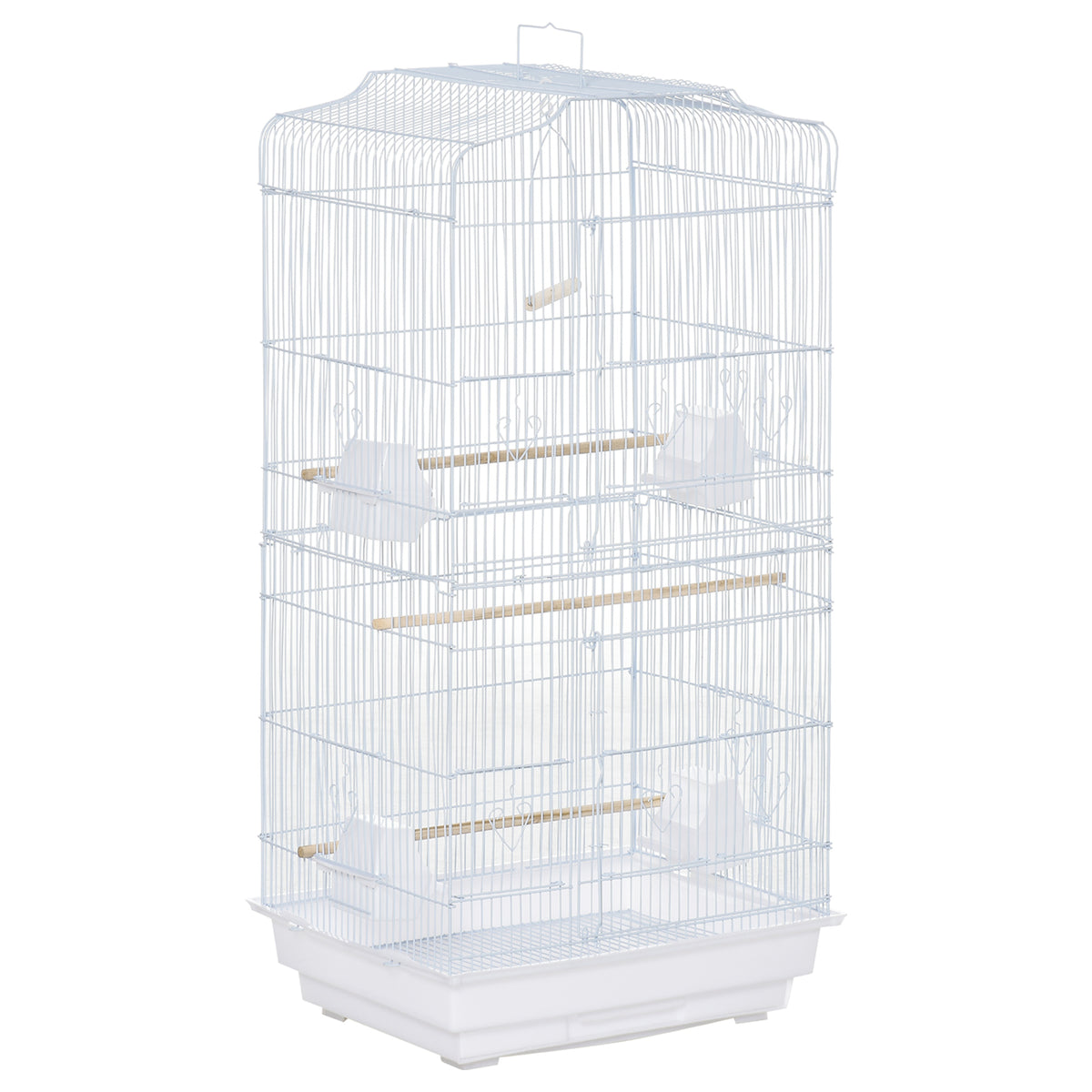 Pawhut Jaula Para Pájaros Con Puertas Comederos Y Bandeja 47,5x36x91 Cm Blanco_0