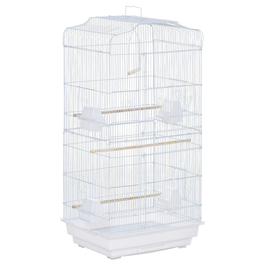 Pawhut Jaula Para Pájaros Con Puertas Comederos Y Bandeja 47,5x36x91 Cm Blanco_0