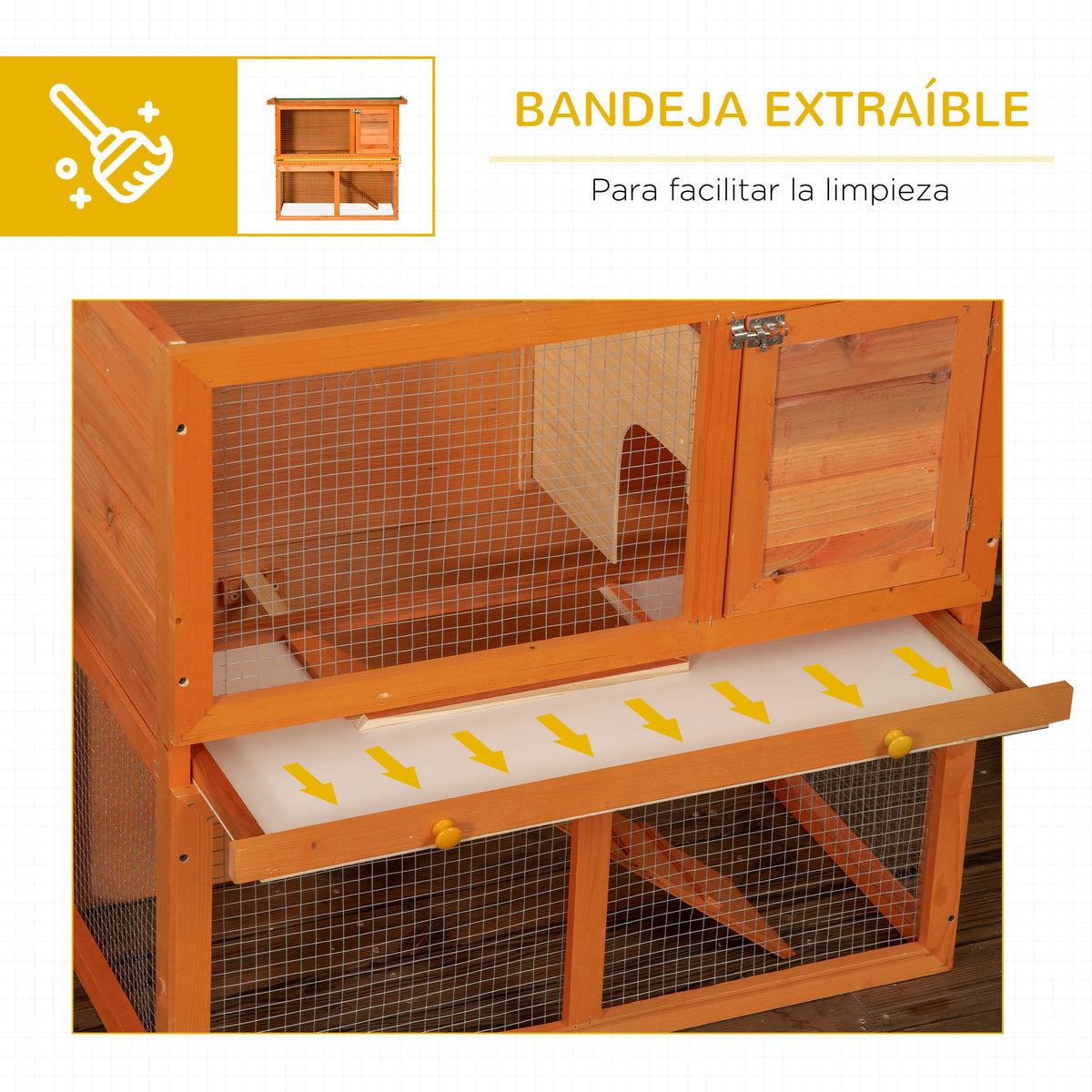 Pawhut Conejera Madera Jaula Para Conejo 2 Pisos Con Techo Abatible Y Bandeja_5