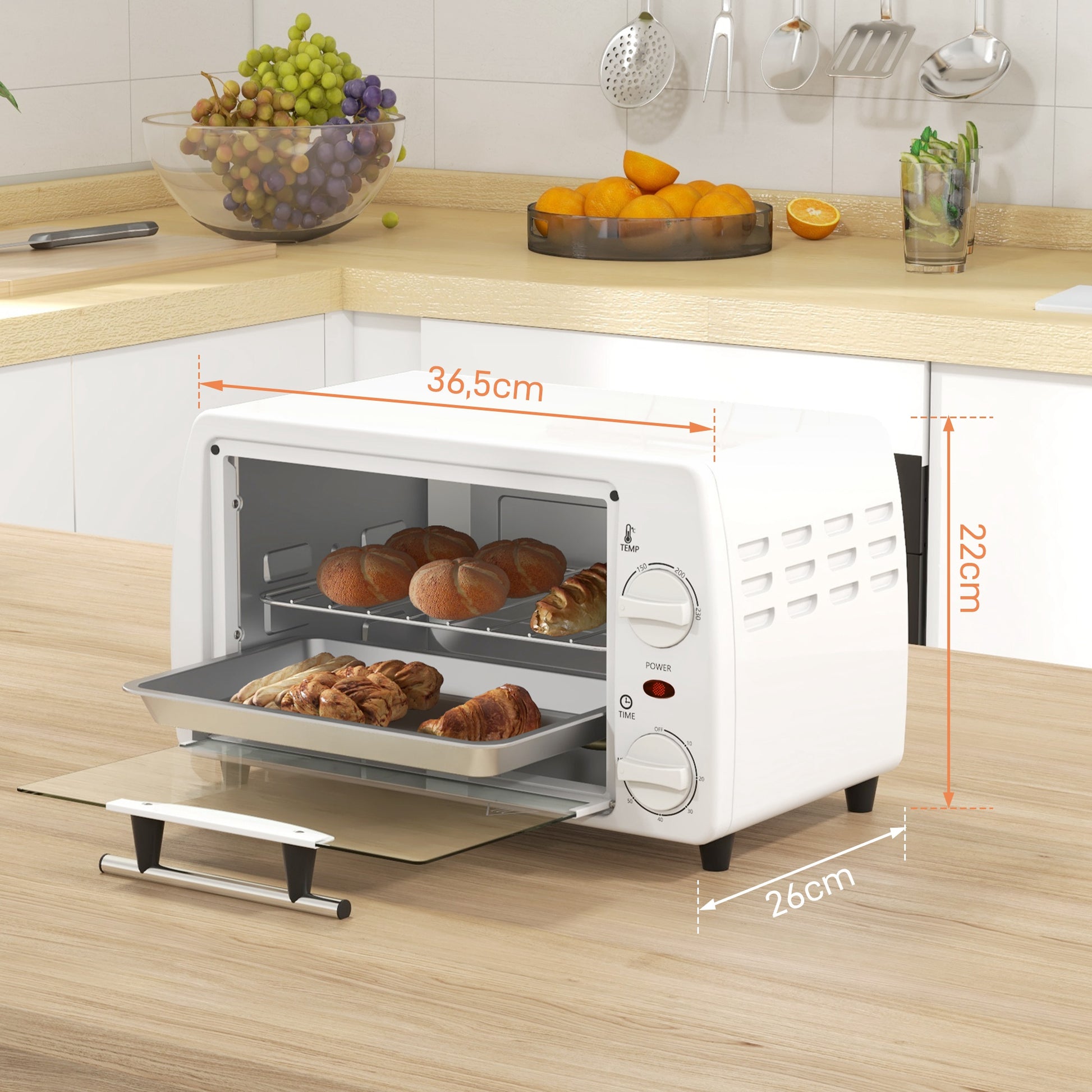 Homcom Horno Eléctrico Sobremesa 10 Litros 750w 36,5x26x22 Cm Blanco_2