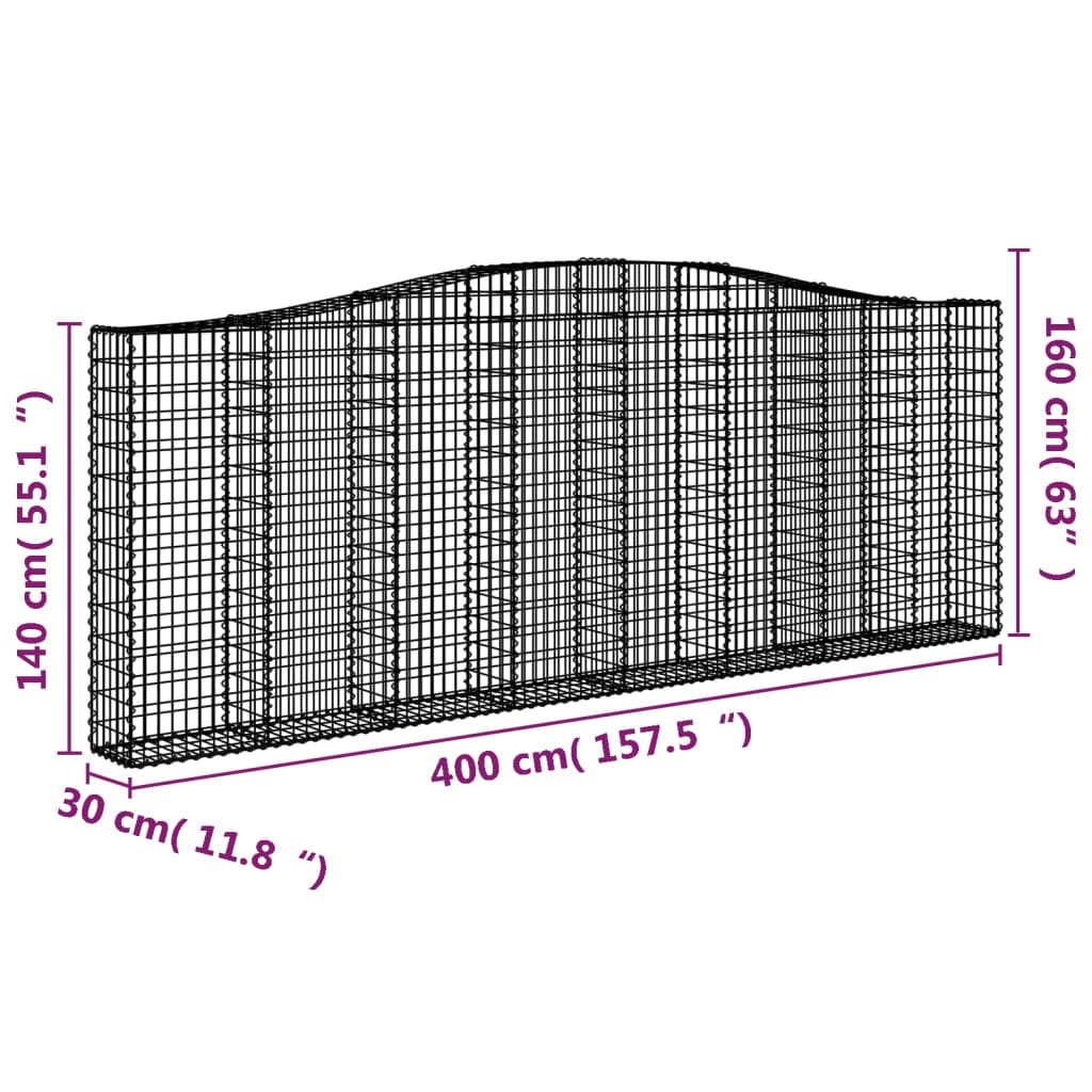 Cestas Gaviones 6 Uds Forma De Arco Hierro 400x30x140/160 Cm_5