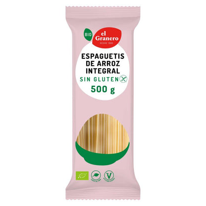 Espaguetis de Arroz Integral Sin Gluten El Granero, 500 g