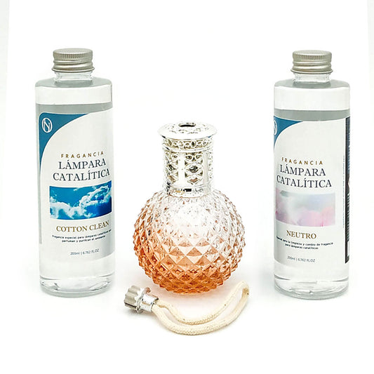 Pack Ahorro Lámpara Catalítica Orange Diamonds + Fragancia Cotton Clean 200ml + Limpiador Neutro 200ml + Mecha Repuesto_0