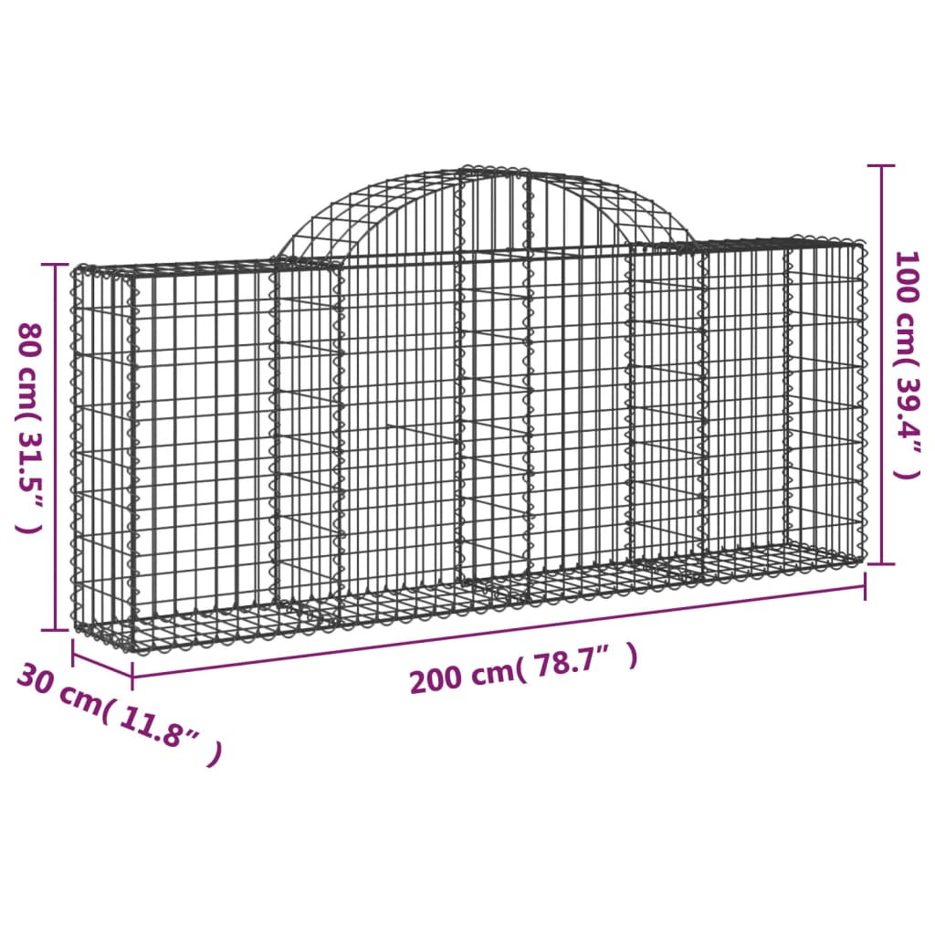 Cestas De Gaviones 7 Uds Forma De Arco Hierro 200x30x80/100 Cm_5