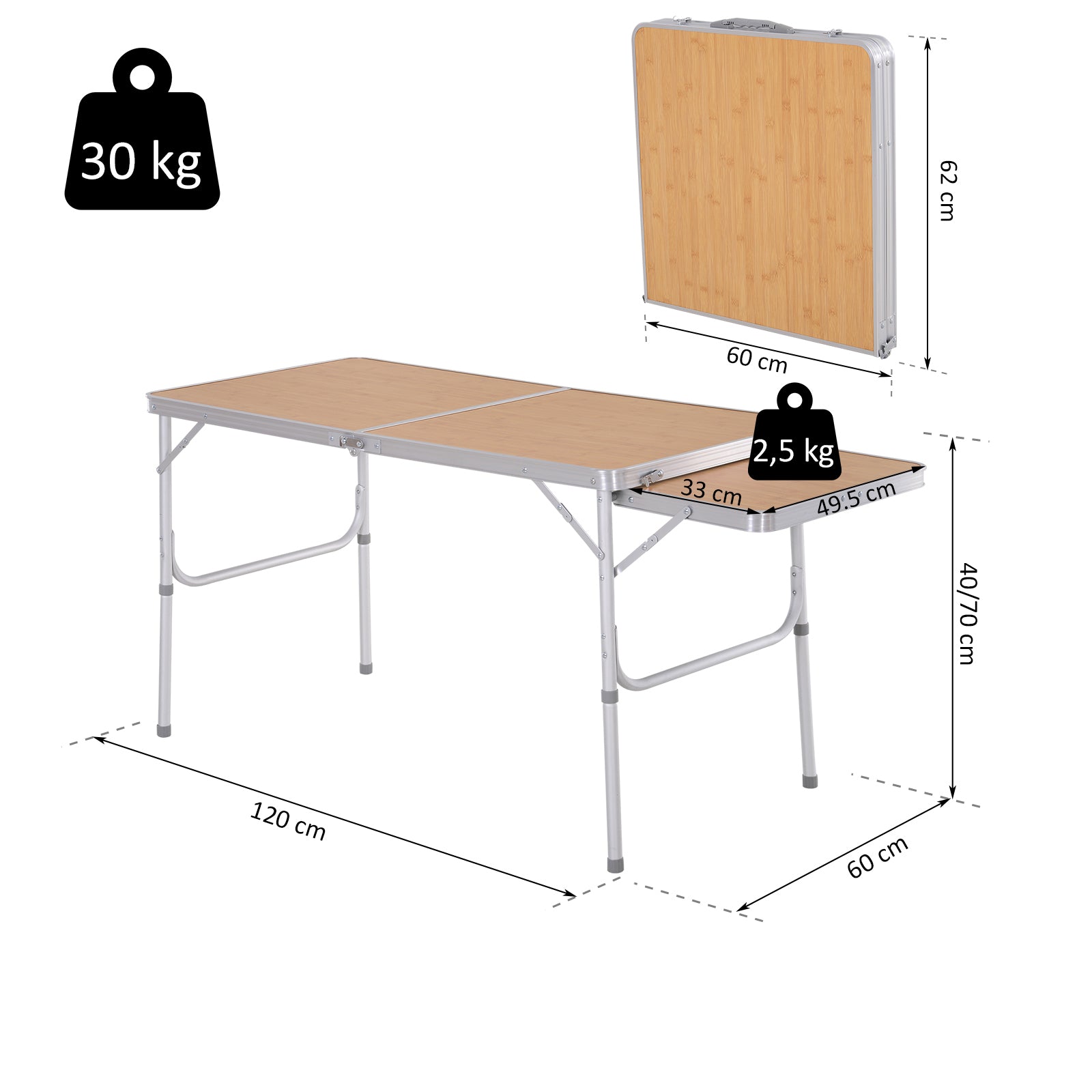 Outsunny Mesa De Picnic Plegable Mesa De Camping Con Hoja Abatible Estructura_2