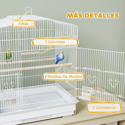 Pawhut Jaula Para Pájaros Con Puertas Comederos Y Bandeja 46,5x36x59 Cm Blanco_5