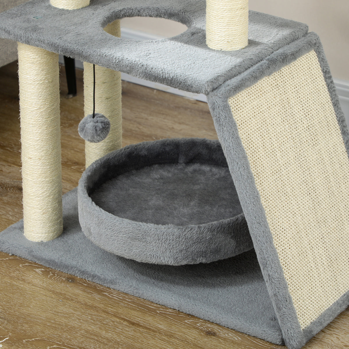 Pawhut Rascador Para Gatos Altura 76 Cm Con Plataforma En U Gris Claro_3