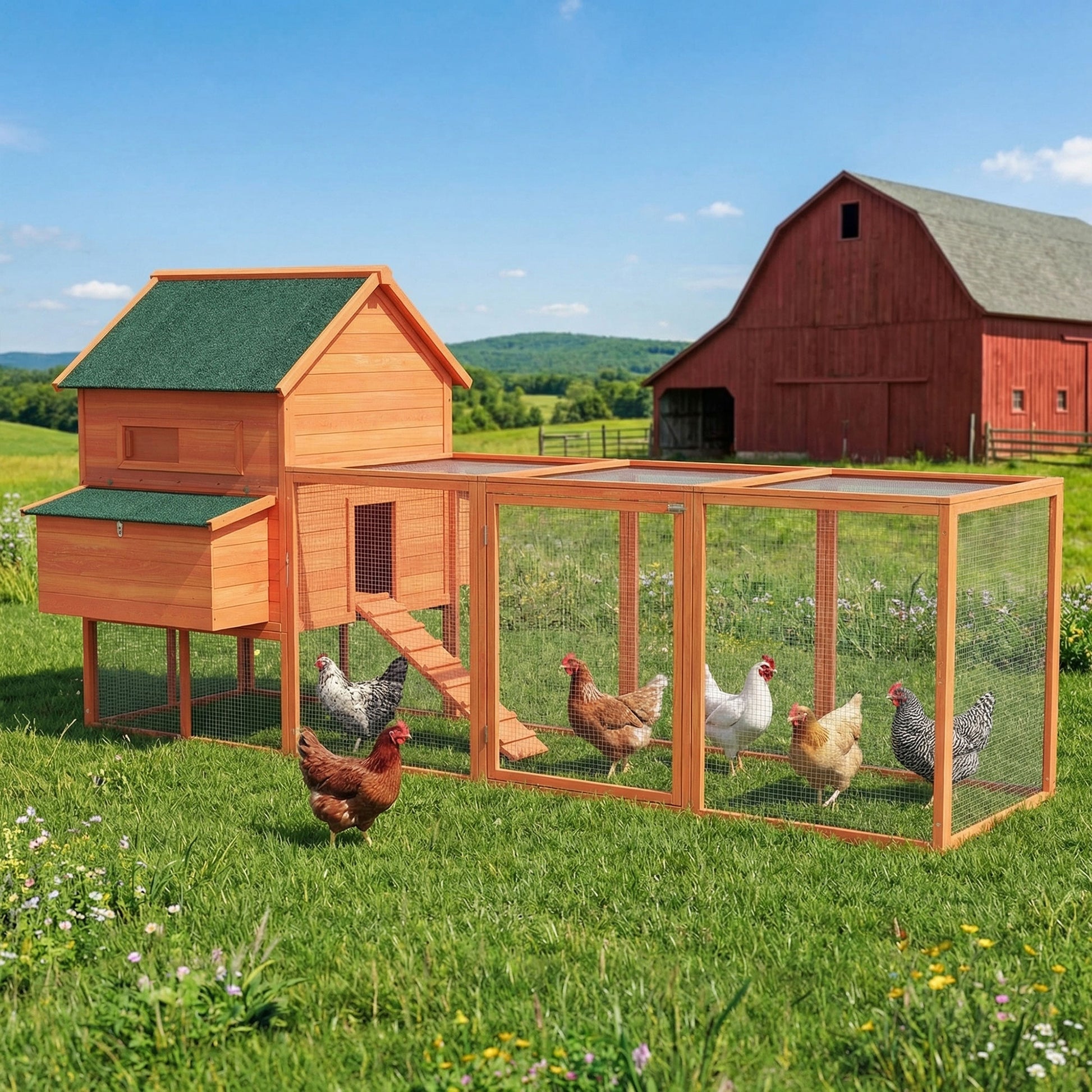 Pawhut Gallinero Grande Exterior Con 2 Nidos Corral 347x160x150cm Naranja_4