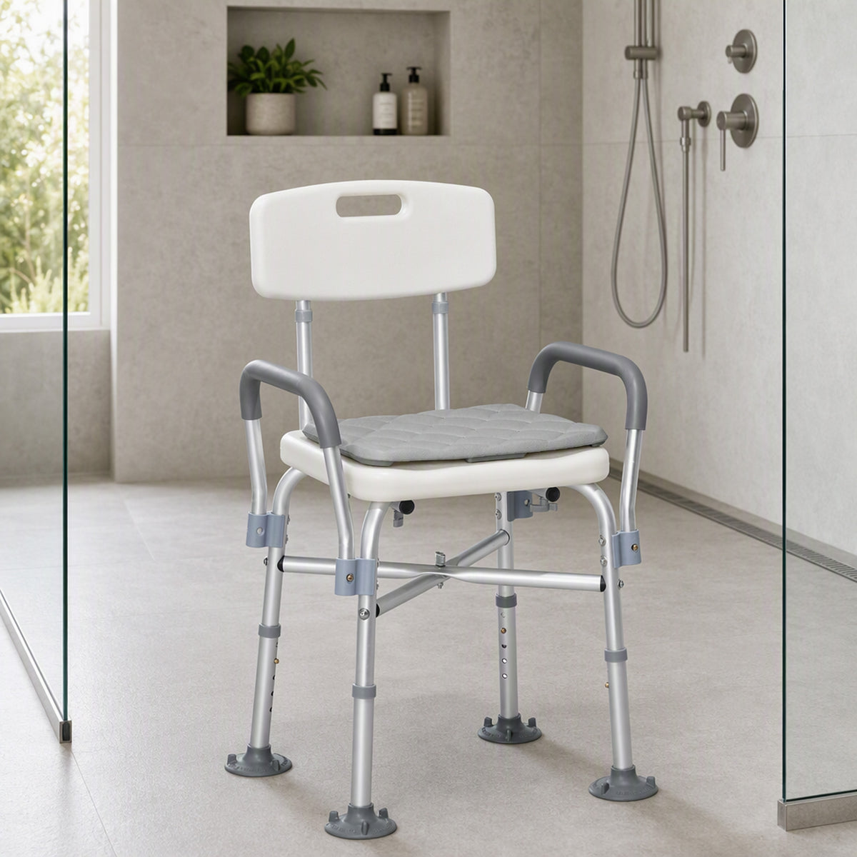 Homcom Silla Ducha Personas Mayores Con Respaldo Y Reposabrazos Gris_3