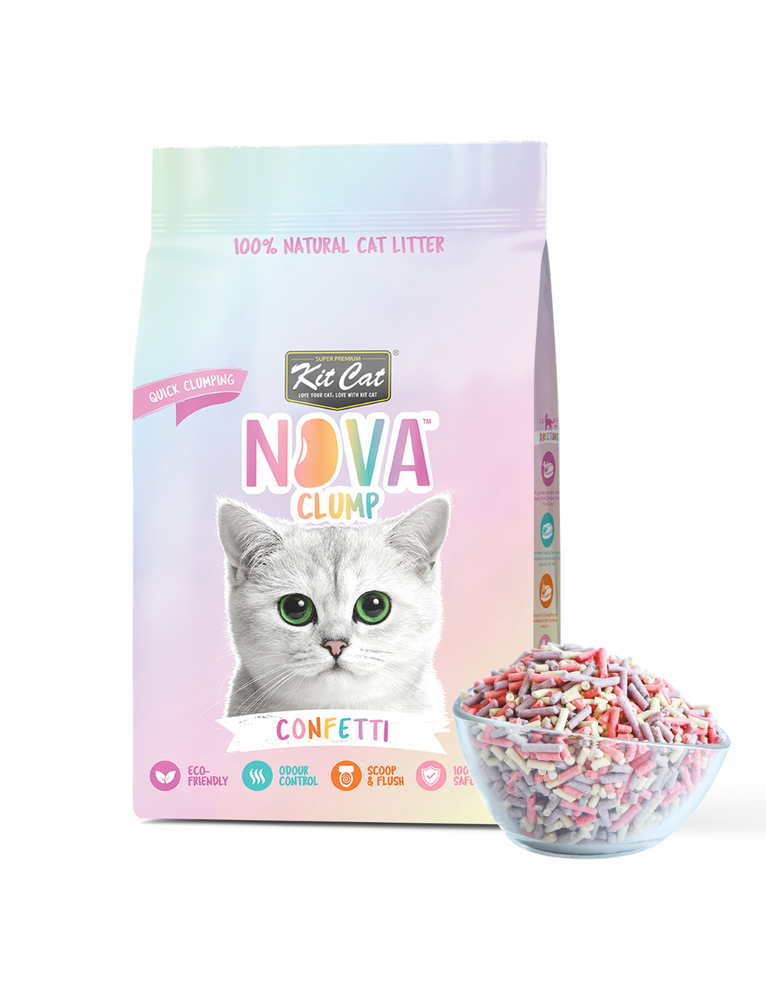 Kit Cat Arena Eco Nova Clump - Confetti 7 L Arena para gatos - Mezcla de Original, Fresa y Lavanda