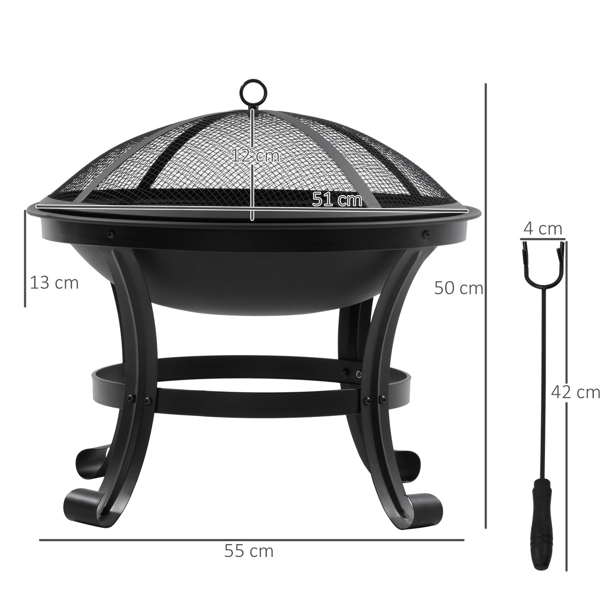 Brasero Exterior Outsunny Acero Negro 55x55x50 Cm_2