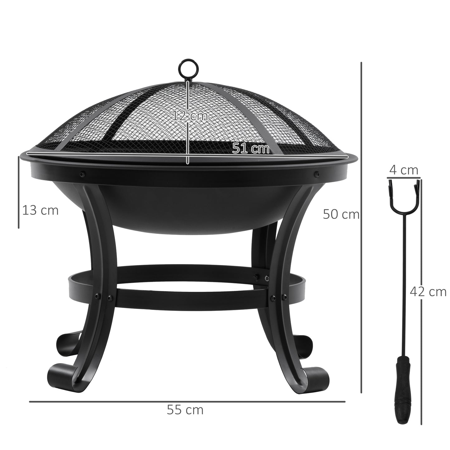 Outsunny Brasero Exterior De Acero Con Protector De Chispas Ø55x50 Cm Negro_2