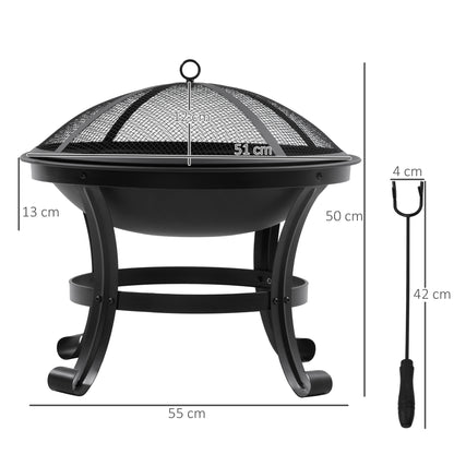 Outsunny Brasero Exterior De Acero Con Protector De Chispas Ø55x50 Cm Negro_2