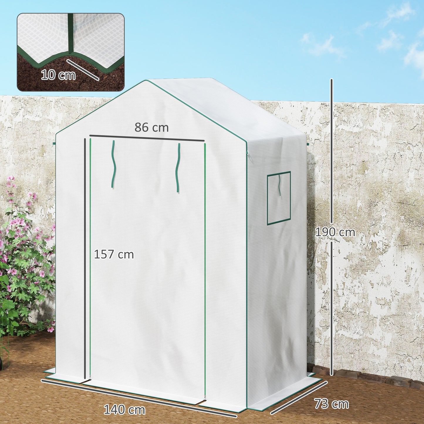 Outsunny Invernadero Para Jardín Con 1 Puerta 2 Ventanas 140x73x190 Cm Blanco_2