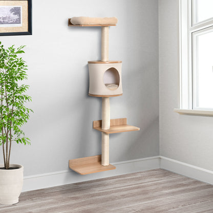 Pawhut Árbol Para Gatos De Pared Con Plataformas Cojín Extraíble Poste Rascador_1