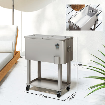 Outsunny Carro De Bebidas Refrigerado 56l Con Ruedas 67x35x80 Cm Gris Claro_2