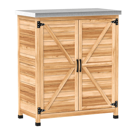 Caseta De Jardín Outsunny Madera De Abeto, Acero Galvanizado Madera Natural 79x43x92 Cm_0