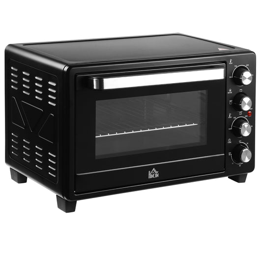 Horno Eléctrico Homcom Metal, Acero Inoxidable Y Vidrio Templado Negro 52,2x38,1x33,5 Cm_0
