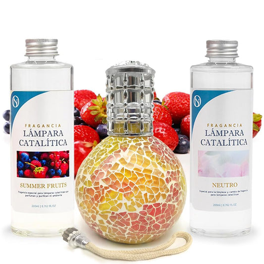 Pack Ahorro Lámpara Catalítica Mosaico Bicolor + Fragancia Summer Fruits 500ml + Limpiador Neutro 200ml + Mecha Repuesto_0