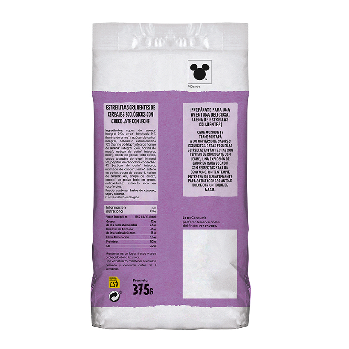 Estrellitas de Cereales Crujientes con Chocolate Bio KIDS edición Disney Ecocesta 375 gr