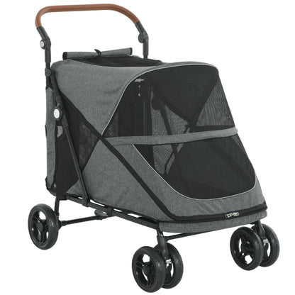 Pawhut Carrito Para Perros Plegable Con Un Botón Hasta 30 Kg Con Suspensión Gris_1
