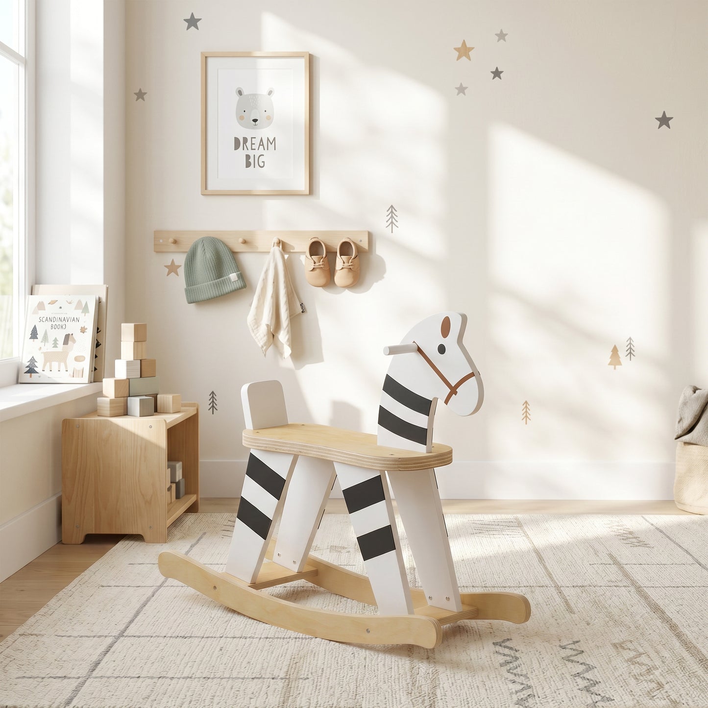 Aiyaplay Caballito Balancín Para Bebés Con Base De Madera Negro Y Blanco_1