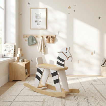 Aiyaplay Caballito Balancín Para Bebés Con Base De Madera Negro Y Blanco_1