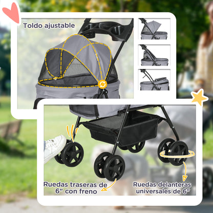 Pawhut Cochecito Para Perros Plegable Con Ruedas Universales 67x45x96 Cm Gris_5
