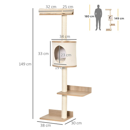 Pawhut Árbol Para Gatos De Pared Con Plataformas Cojín Extraíble Poste Rascador_2